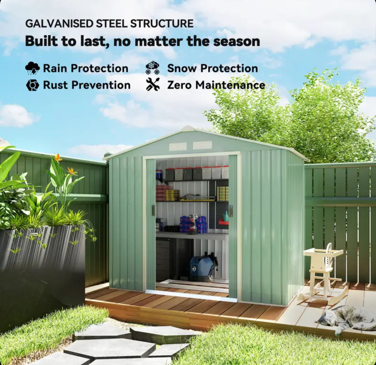 Outsunny 7ft x 4ft Lockable Garden Metal Storage Shed Large Patio Roofed Tool Storage Building Foundation Sheds Box