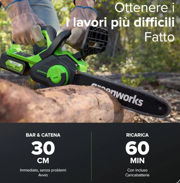 Greenworks G40CS30IIK2 Battery Chainsaw, 12-Inch (30cm) Bar Length