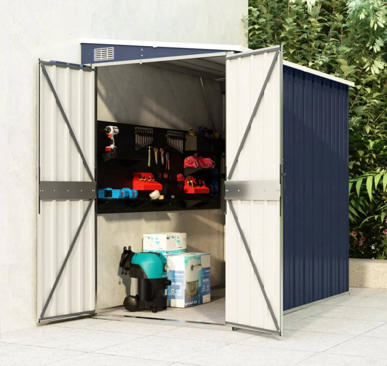 Brown wall-mounted garden shed 118x194x178 cm in galvanized steel