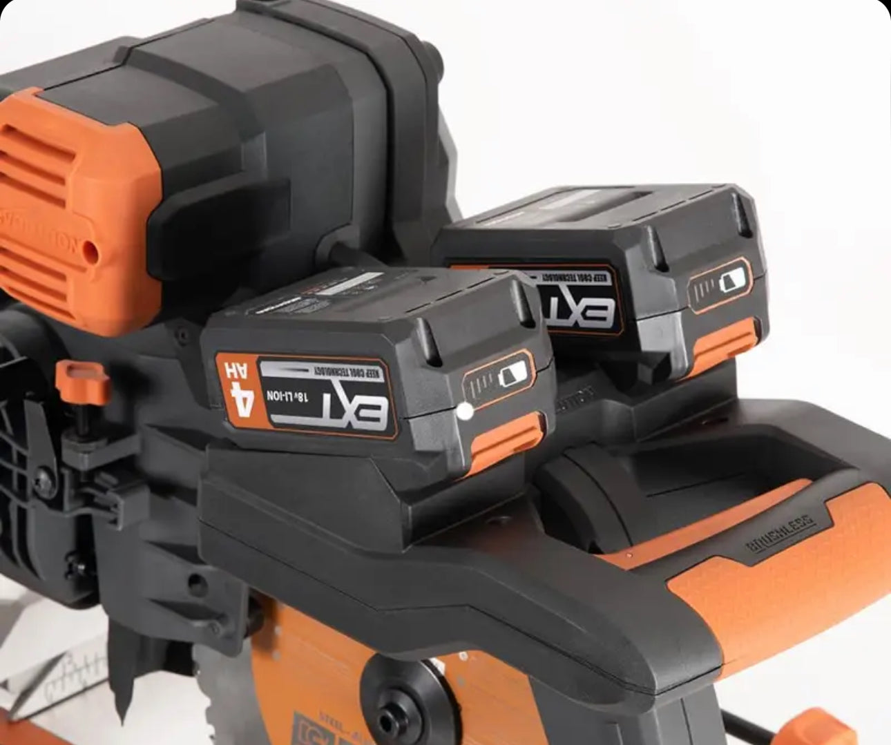 Evolution Power Tools R255SMS-DB-Li Cordless double-sided sliding mitre saw 2x 18 V Li-Ion EXT including multi-material blade for cutting wood