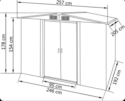Grey metal garden shed 257x205x178 cm