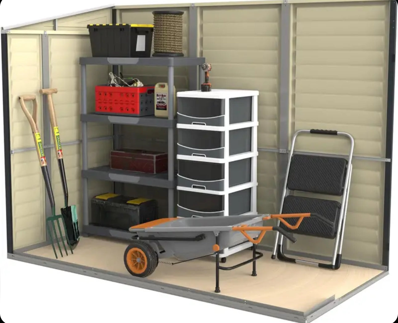 Duramax SideMate 4 x 8 PLUS Plastic Garden Shed with Metal Foundation Kit, Dark Grey