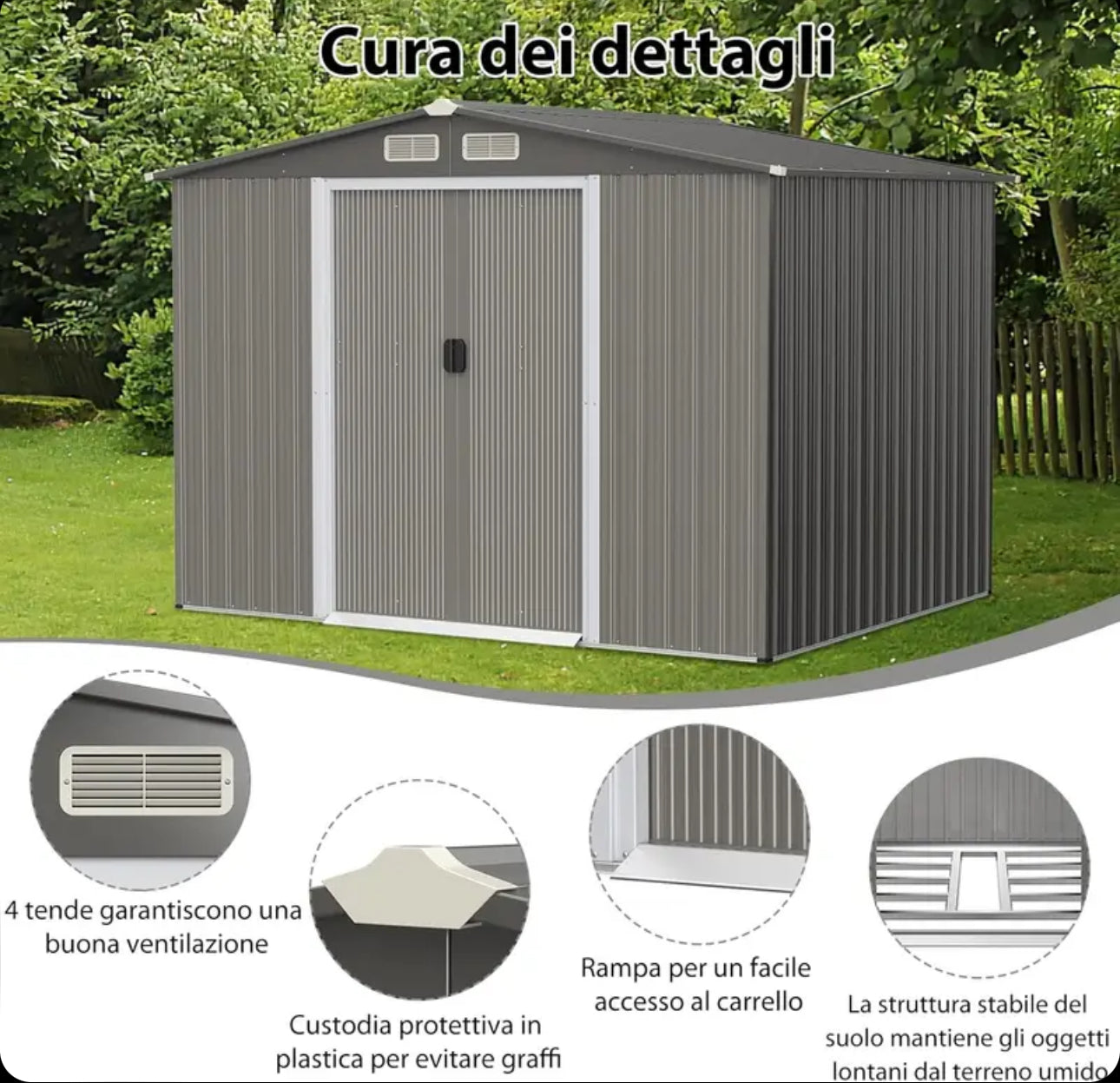 Garden Shed 260 x 207 x 181 cm Outdoor Sheds with 4 Shutters