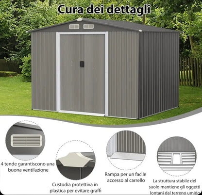 Garden Shed 260 x 207 x 181 cm Outdoor Sheds with 4 Shutters