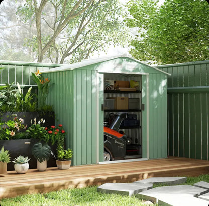 Outsunny 7ft x 4ft Lockable Garden Metal Storage Shed Large Patio Roofed Tool Storage Building Foundation Sheds Box