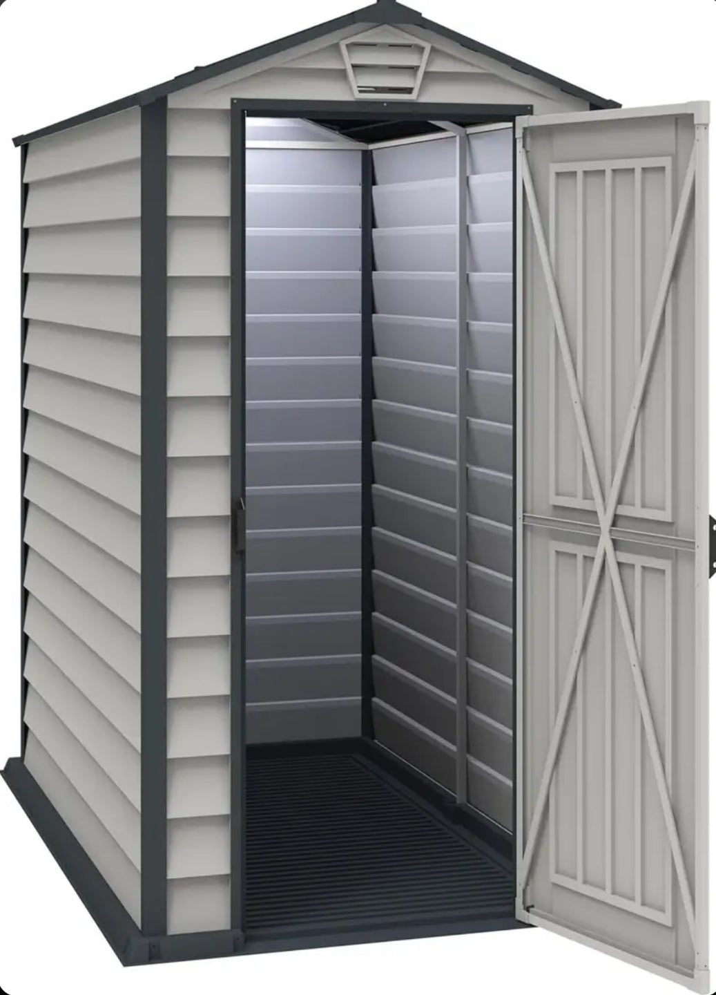 Duramax EverMore 4 x 6ft Plastic Garden Shed – Adobe & Grey – Fire Retardant & All Season Outdoor Storage Solution – Includes Plastic Floor, Dark Grey and Adobe