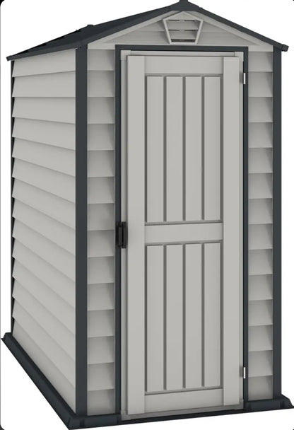 Duramax EverMore 4 x 6ft Plastic Garden Shed – Adobe & Grey – Fire Retardant & All Season Outdoor Storage Solution – Includes Plastic Floor, Dark Grey and Adobe