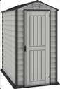 Duramax EverMore 4 x 6ft Plastic Garden Shed – Adobe & Grey – Fire Retardant & All Season Outdoor Storage Solution – Includes Plastic Floor, Dark Grey and Adobe