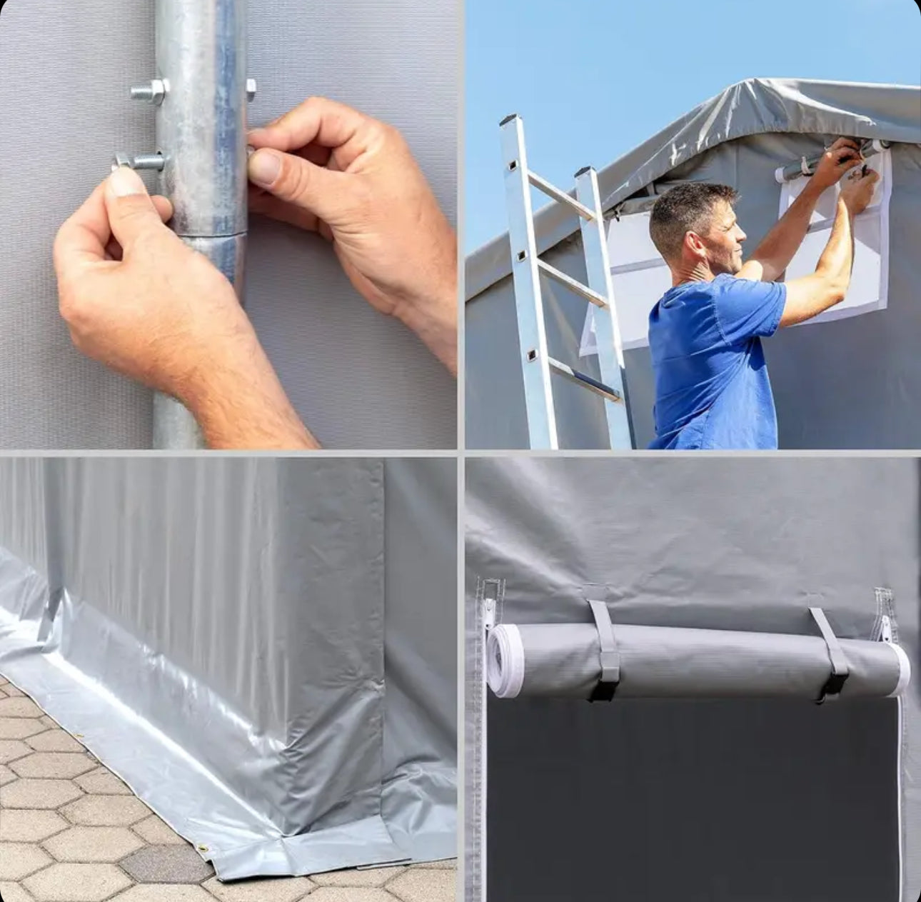 4x6m storage tent, 3.0m high, hinged door, PVC 850, grey, no static