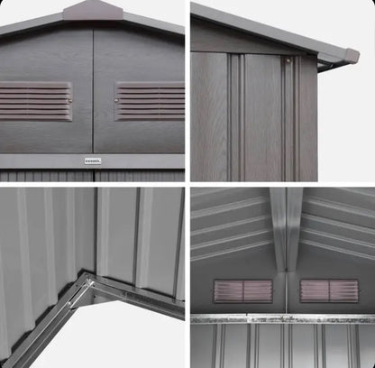Metal garden shed with anchoring kit