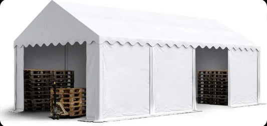 Carpasol – Toolport Storage tent 4×8 m PVC 750 n white shed tent perimeter frame and roof reinforcement