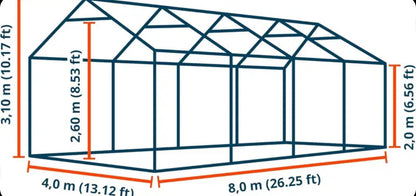 Carpasol – Toolport Storage tent 4×8 m PVC 750 n white shed tent perimeter frame and roof reinforcement