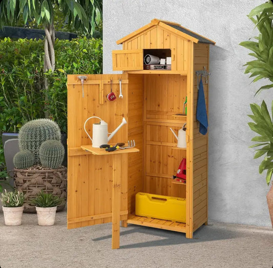 COSTWAY Wooden Outdoor Storage Cabinet, Outdoor Shed with Doors, Shelves and Locks, Versatile Garden, Balcony and Yard Furniture (75 x 50 x 180 cm)