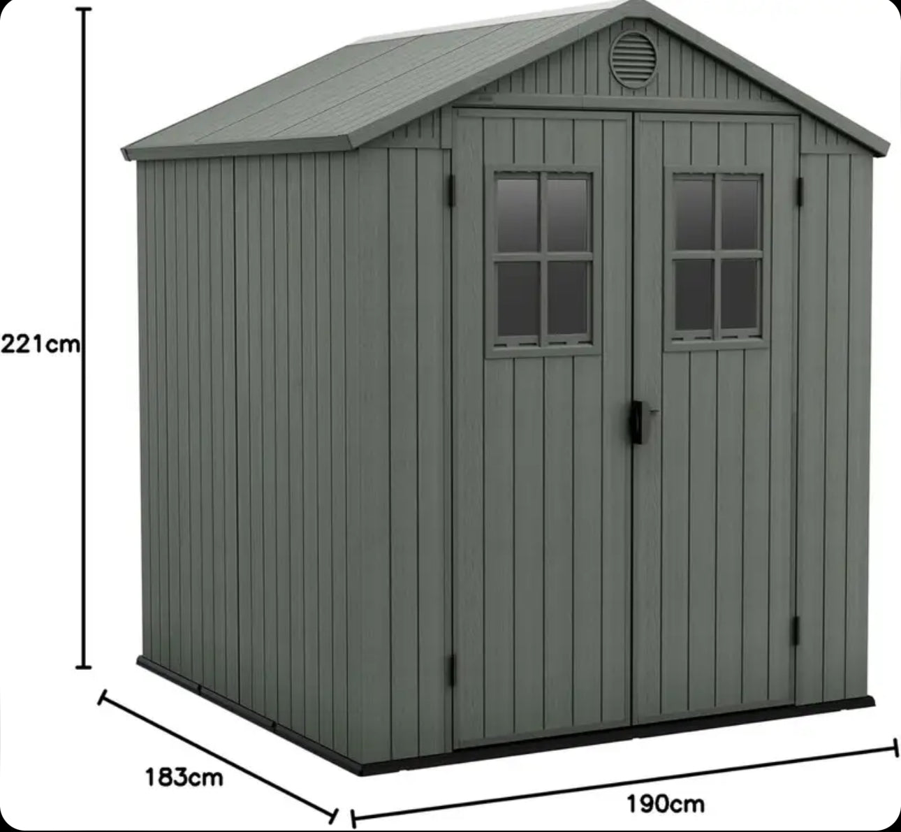 Keter Darwin Garden Shed 6 x 6, Wood Effect Finish, Sage Green, 3.30 m², 190 x 183 x 221 H cm