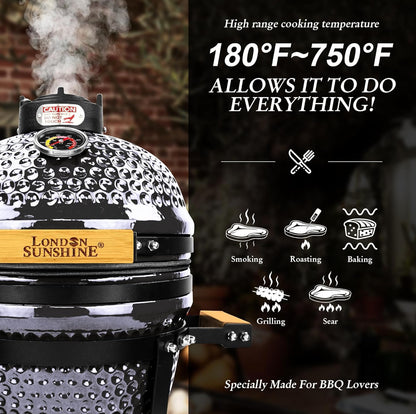 Ceramic BBQ Charcoal Kamado Grill 13 inch Portable Tabletop BBQ Bright Gray