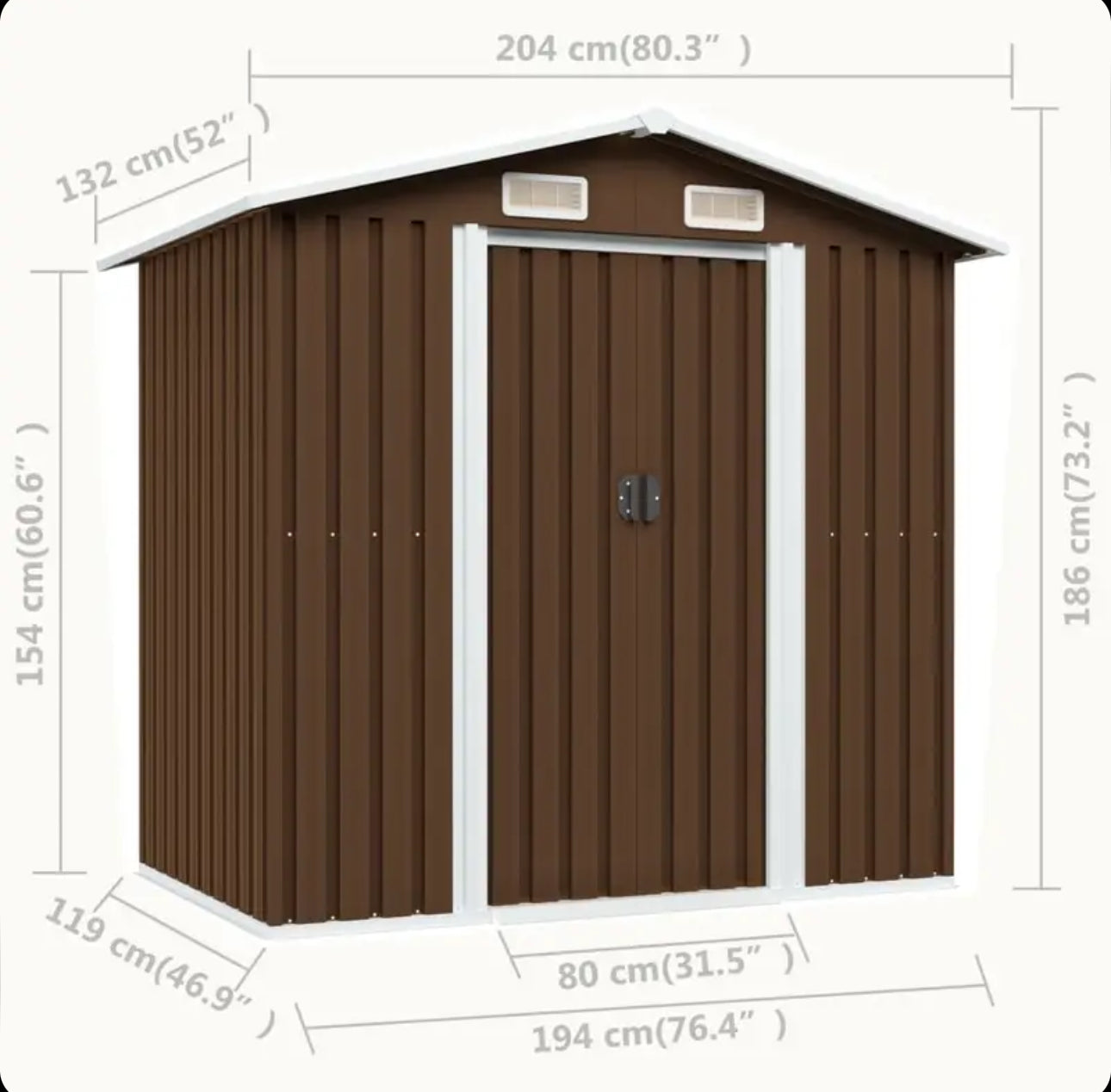 Brown steel garden shed 204x132x186 cm