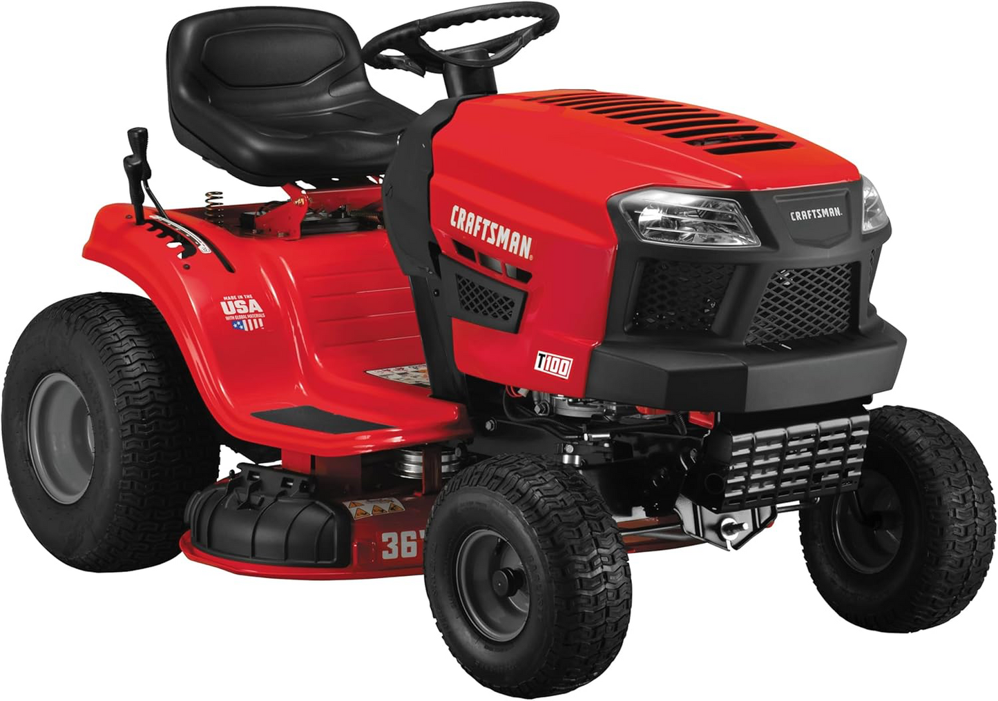 Craftsman 36″ Gas Riding Lawn Mower, 11.5 HP Briggs & Stratton Engine, 7-Speed Transmission, Red/Black